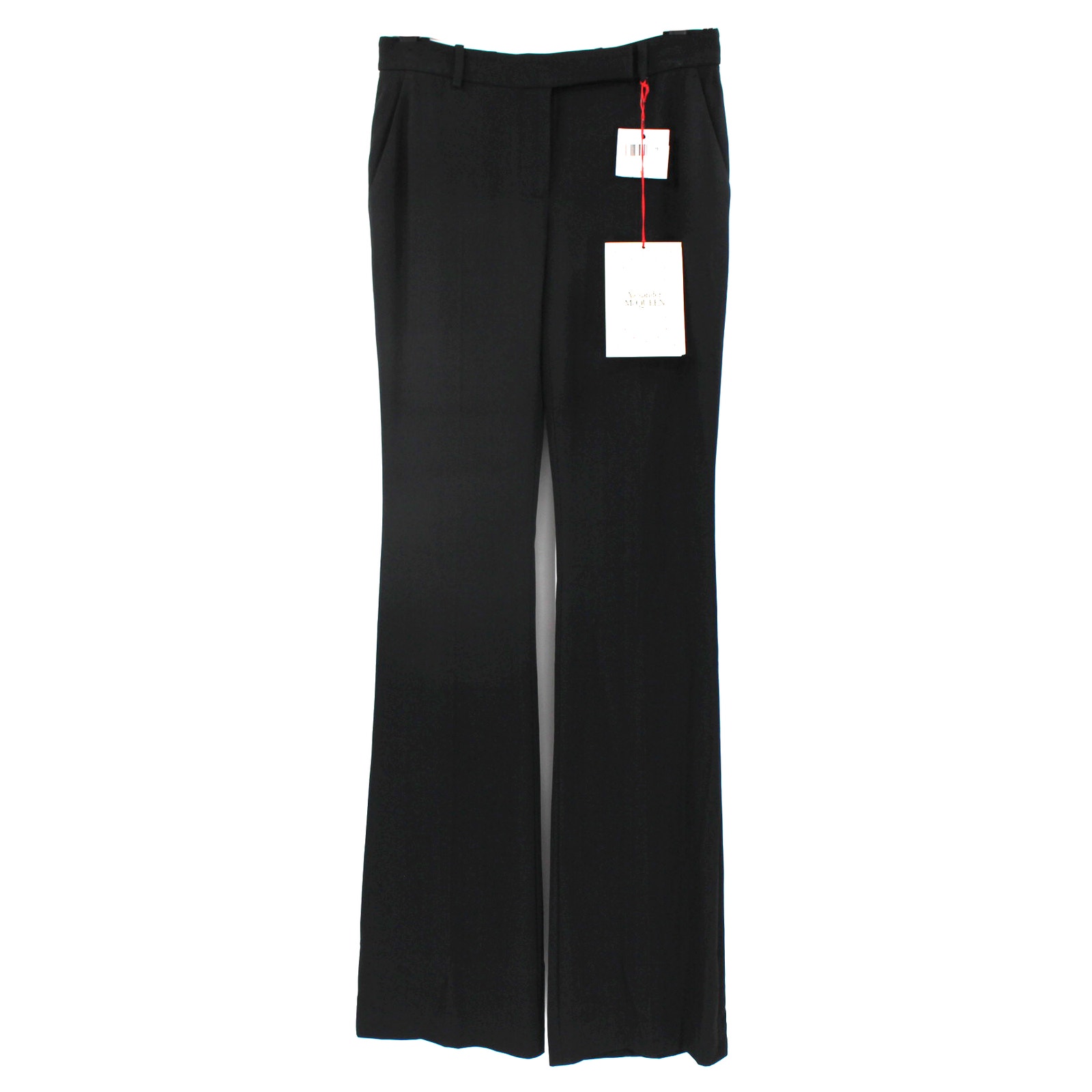 Alexander McQueen Black Trousers NEW Leaf Crepe Mid Rise Bootcut Pants Size 2