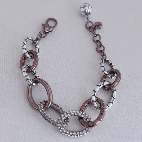 Brighton Pebble Pave Bronze Tone Bracelet Oval Links Crystals Retired Design 8