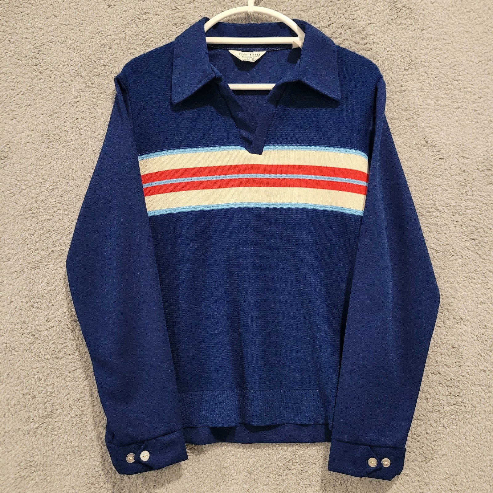 RARE Vintage Gaucho Originals 60s 70s Polo Shirt Size Large Blue HTF - NOS