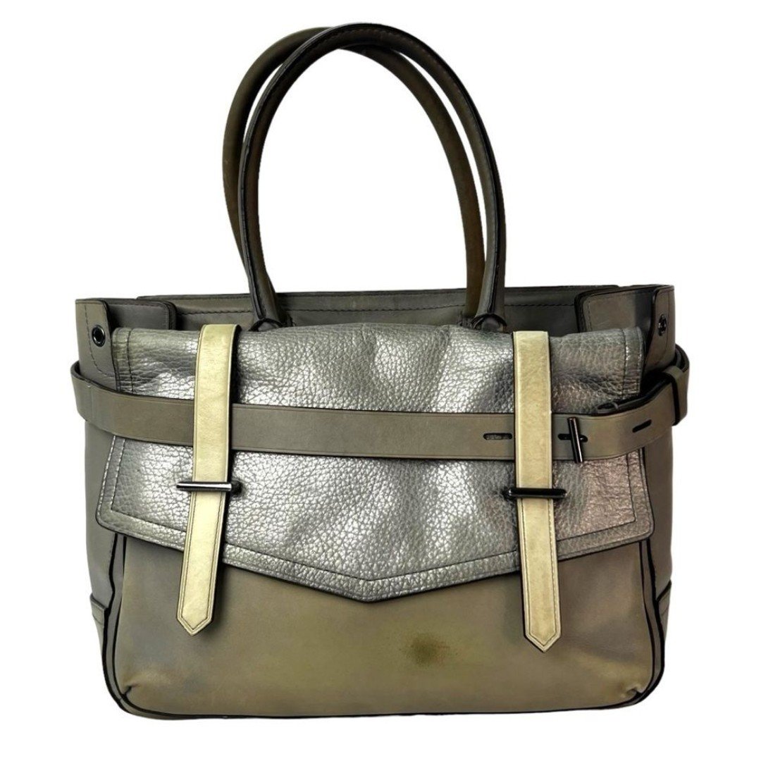 Reed Krakoff Boxer Tote Bag Purse Top Handle Bag Grey Neutral Large Pebbled