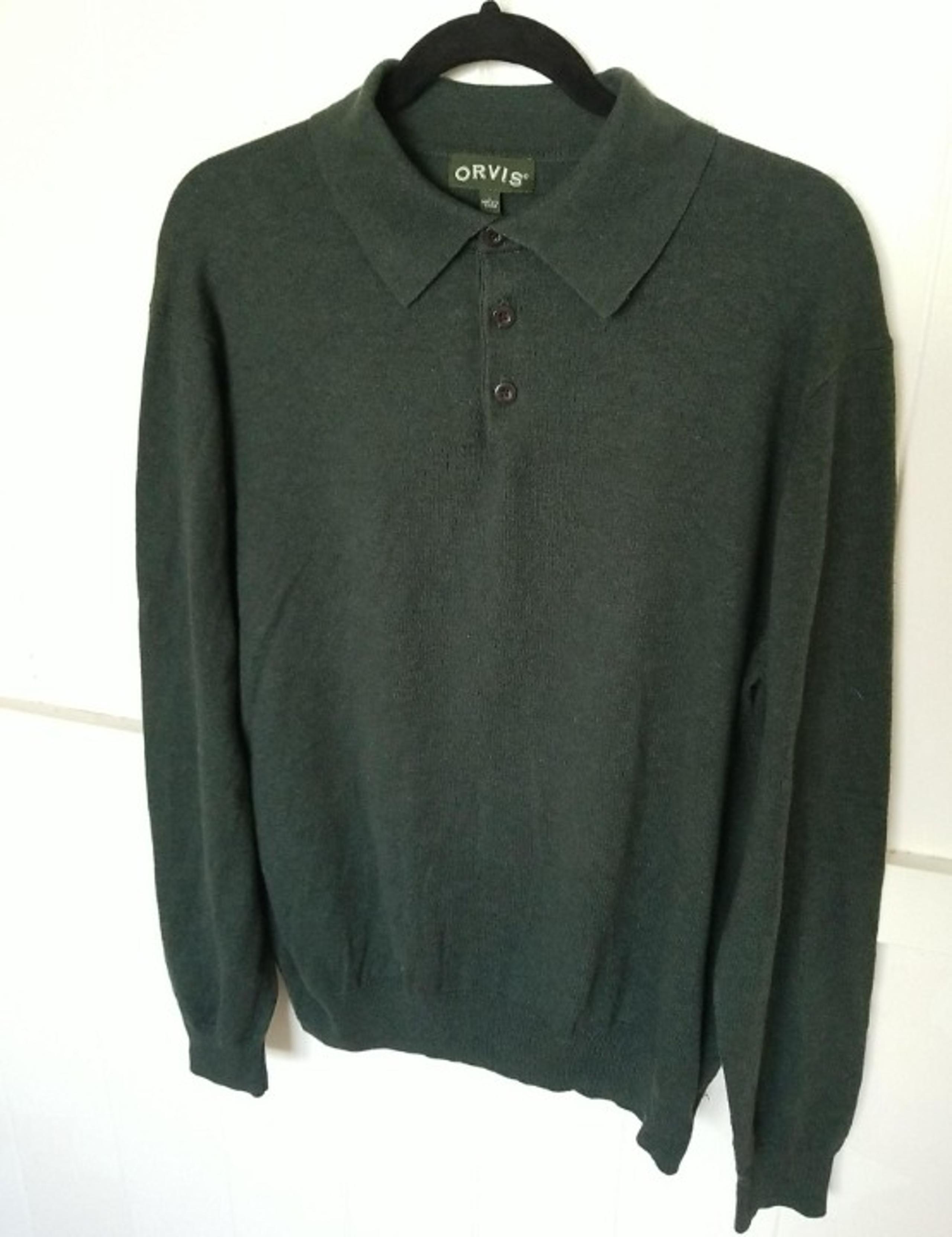 ORVIS Mens L/S Cashmere Silk Polo Sweater Shirt L Forest Green