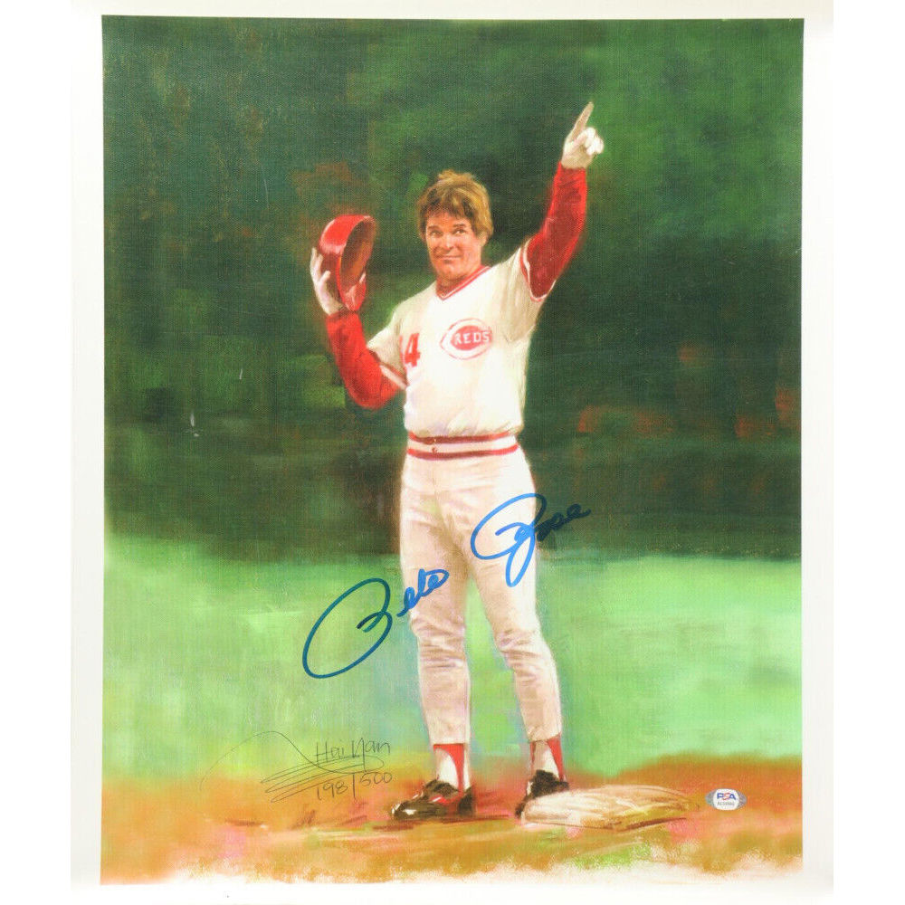 Pete Rose Signed Reds 18x22 Lithograph New on Canvas Limited Edition #/500 PSA