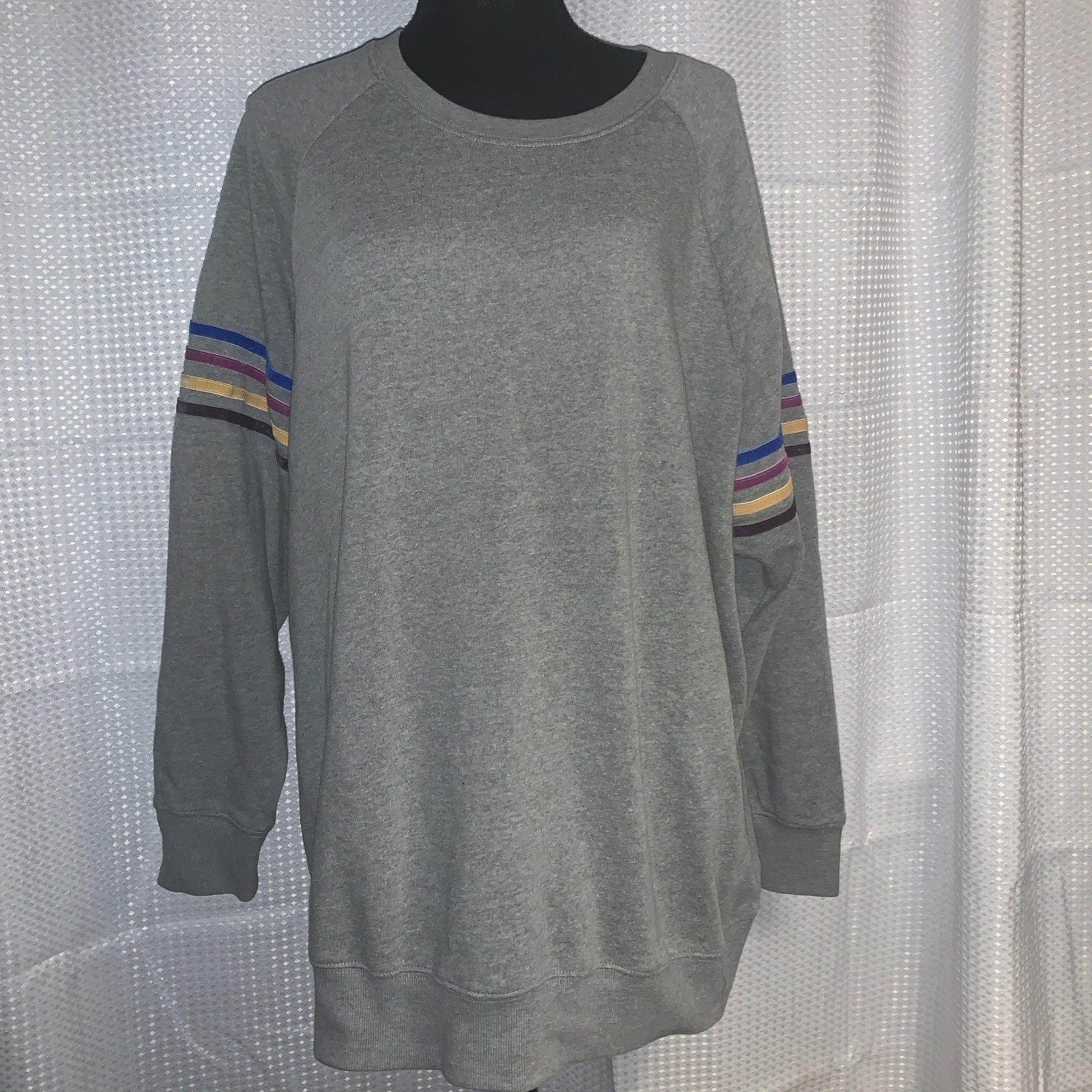 Torrid Womens Size 3 Grey Sweatshirt With Multicolored Stripes On Sleeves