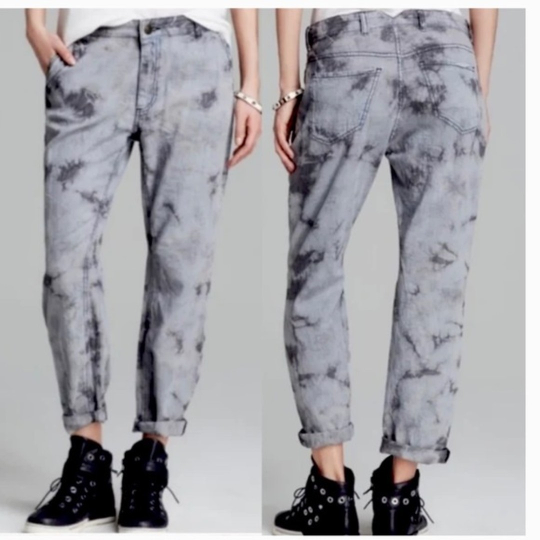 L'agence La'T Grey Tie Dye Boyfriend Pants Black/Grey 100% Cotton Size 25