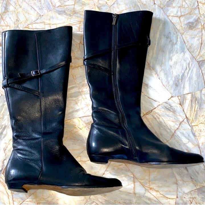 JIMMY CHOO Black Leather Riding Boots Size: 8 38