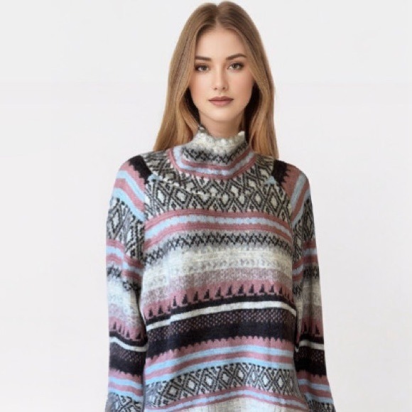 NWT RD Style Conscious Fair Isle Vintage Looking Mock Neck Sweater XL