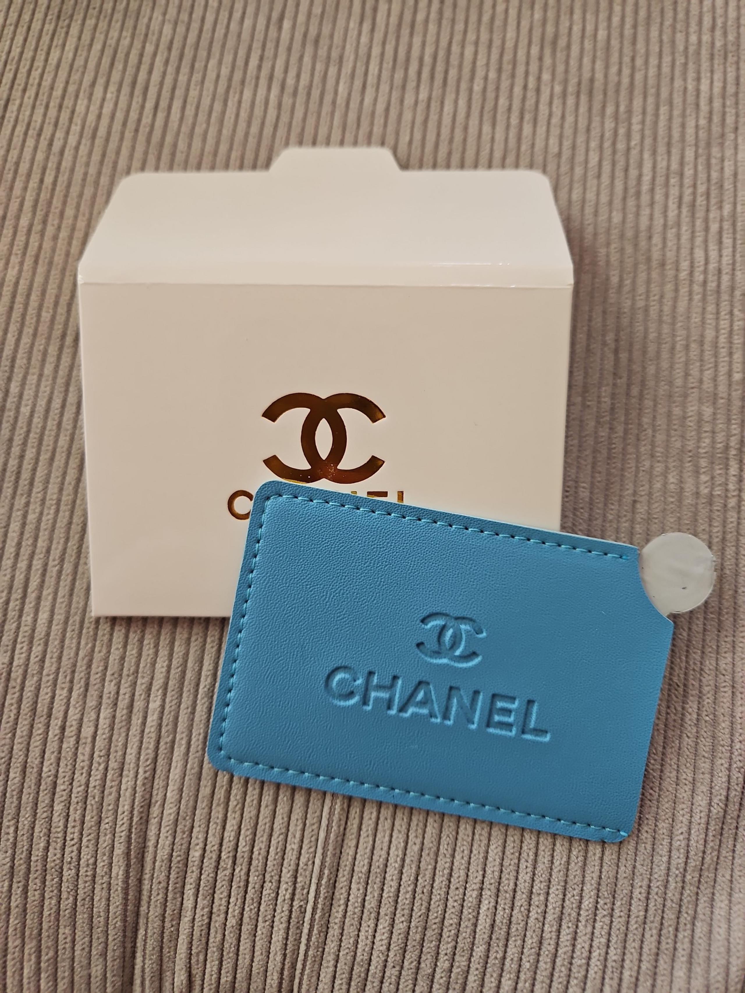 New Chanel Card size compact mirror travel leather Blue GWP