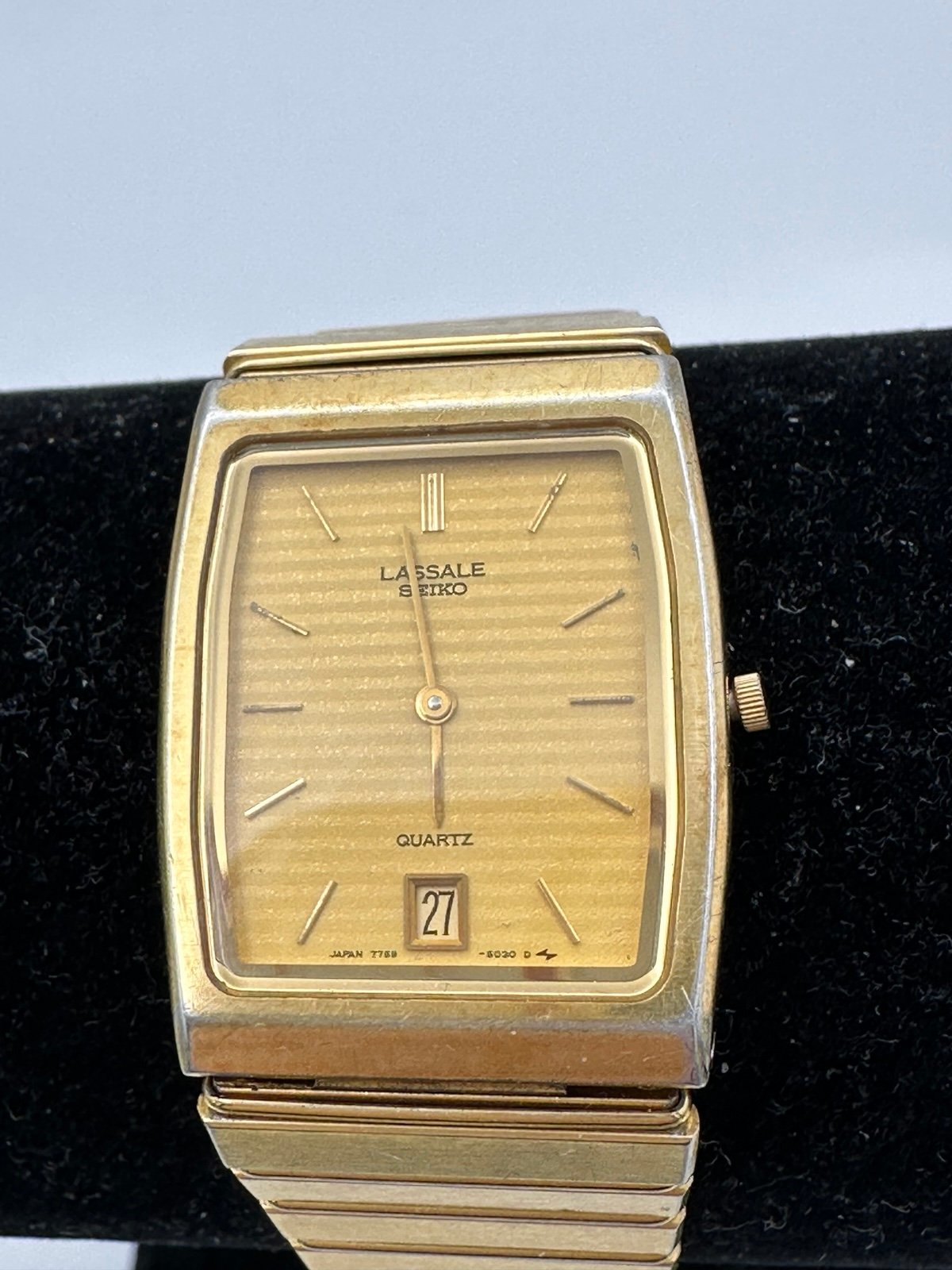 Vintage Lasalle Seiko Unisex Gold Tone Quartz Watch Date New Battery Some Wear