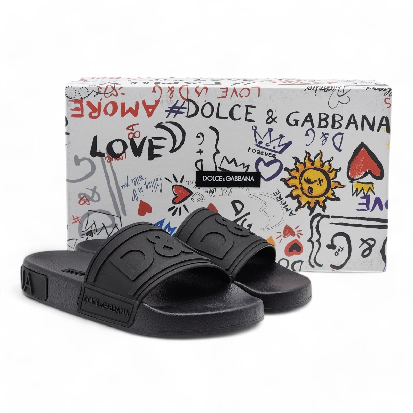 Dolce & Gabbana DG Logo Beachwear Women's Rubber Slides Black EU 36 US 6 - NWB
