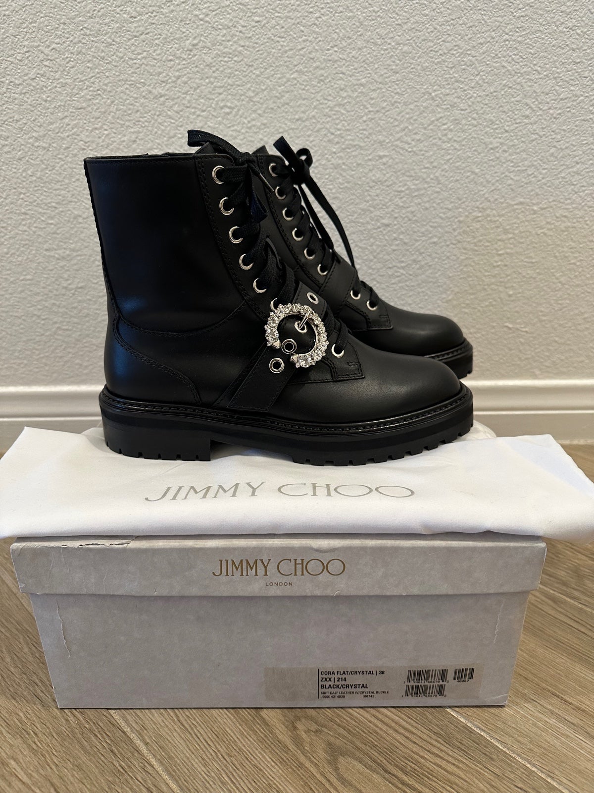 Caramel Suede Combat Boots with Crystal Buckle | CORA FLAT