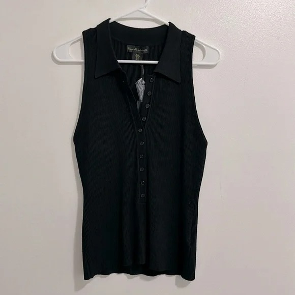 NWT House of Harlow 1960 Black Ribbed Collared Sleeveless Sweater Tank Womens XL
