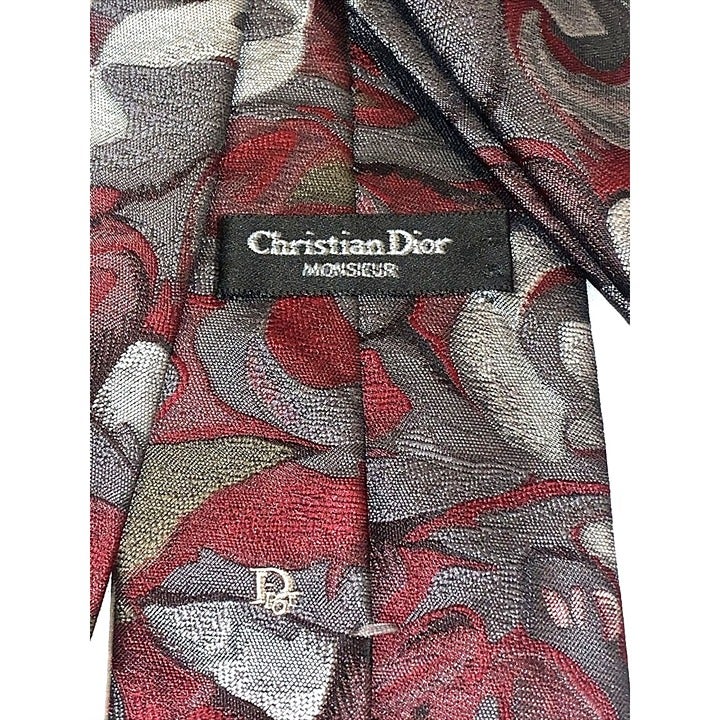 CHRISTIAN DIOR tie MONSIEUR Made in USA, Maroon, Silver, Grey, Luxury Necktie
