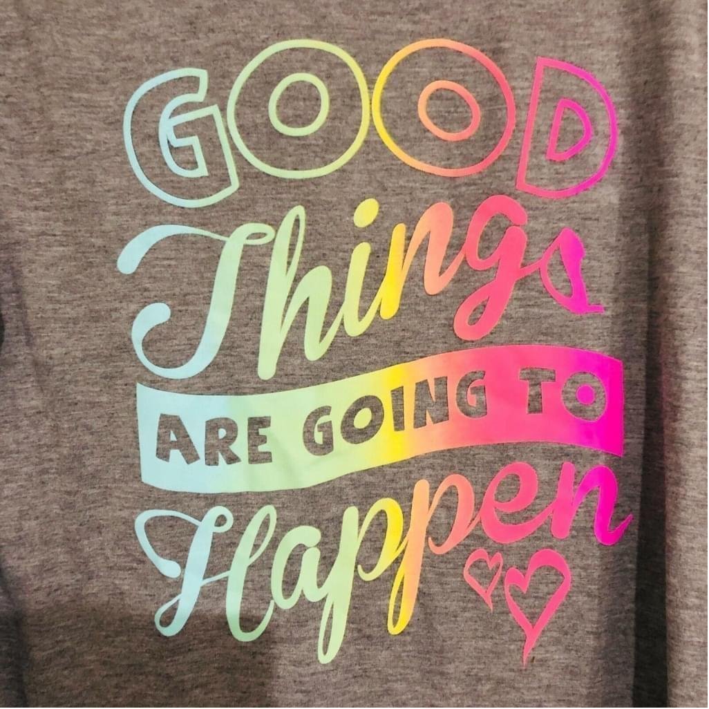 Jerry Leigh Women T-Shirt Good Things Are Going To Happen Crew Neck Gray Sz 2XL