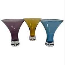 Set of 3 Hand Blown Cordial Martini Cocktail Shot Glasses Bubble Bottom Vintage