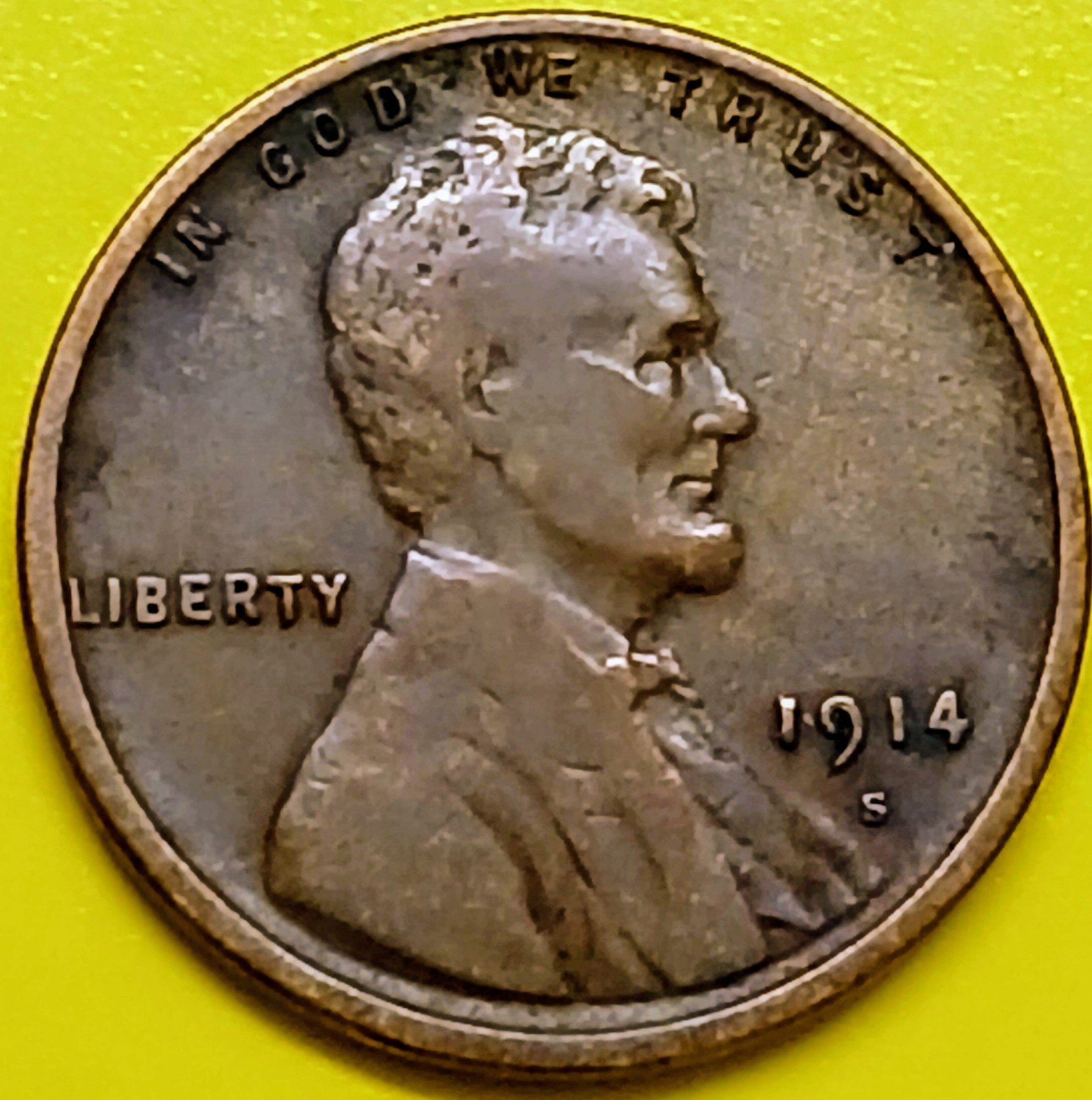 Choice KEY-DATE 1914s Brown variety COPPER Lincoln Wheat Cent USA Genuine scarce