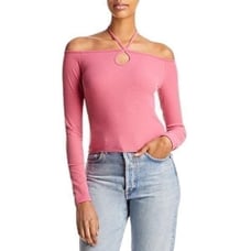 Aqua Pink Long Sleeve Cutout Halter Blouse Size Medium NWT 58 MSRP
