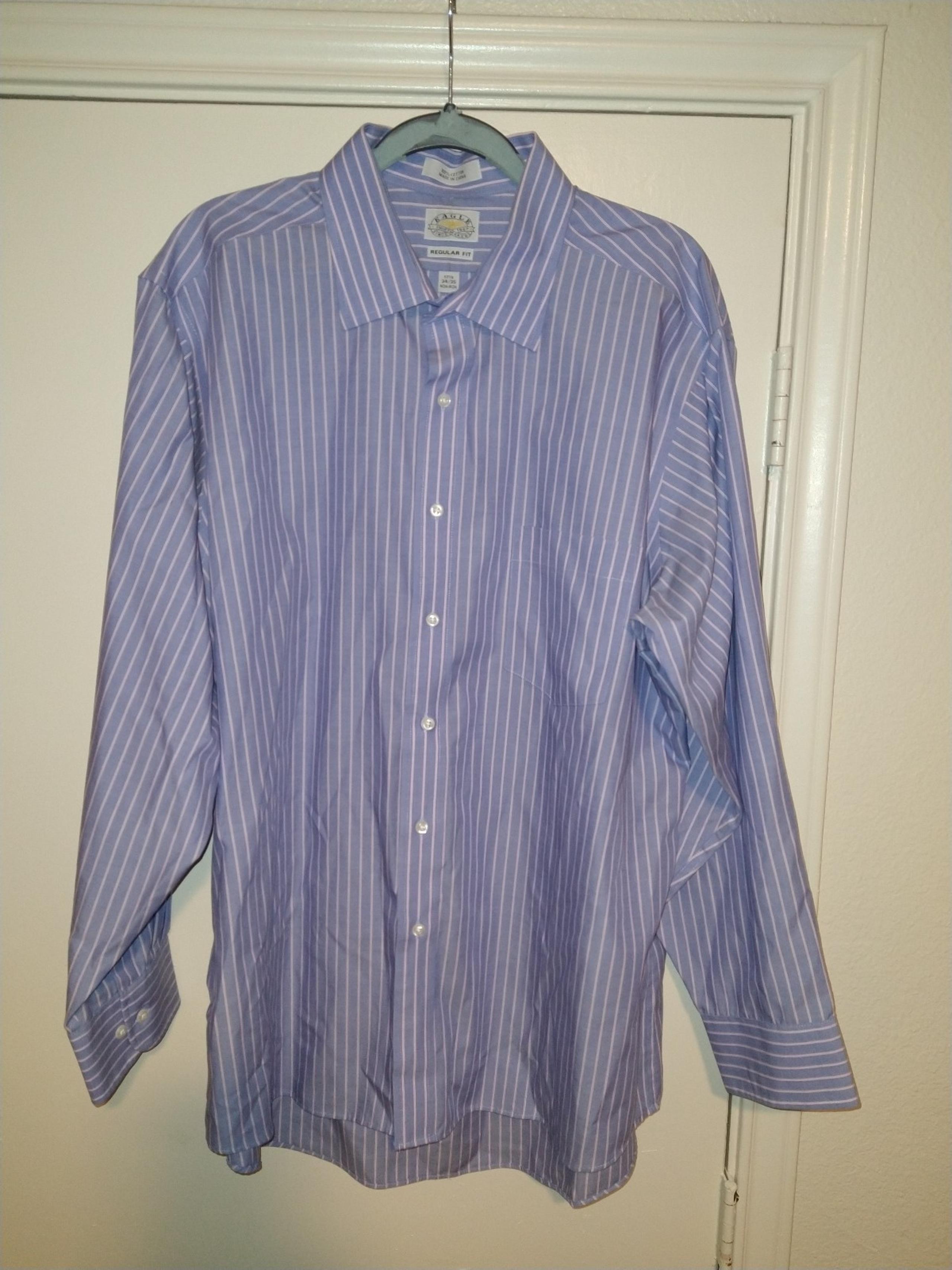 Eagle Shirtmakers Cotton Regular Fit Striped Dress Shirt Men's sz 17.5-34/35.