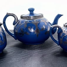 Rare Vintage Cobalt Blue & Sterling Overlay Tea Set Tunstall England