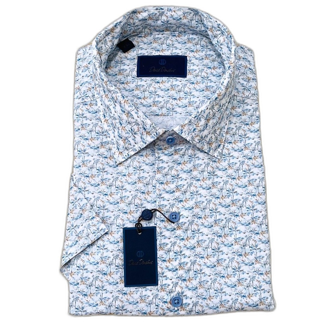 155 David Donahue NWT Men's Size XXL Slim Fit Short Sleeve Sport Shirt Blue