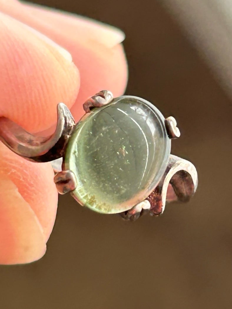 Vintage Sterling natural green Sea Glass ring*Rare!