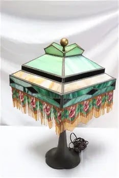 Bronze based Handel table lamp with beautiful lead glass shade