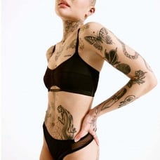 Blush Lingerie x Mei Pang XS Black Matching Micro Bralette and Leg Thong Panties