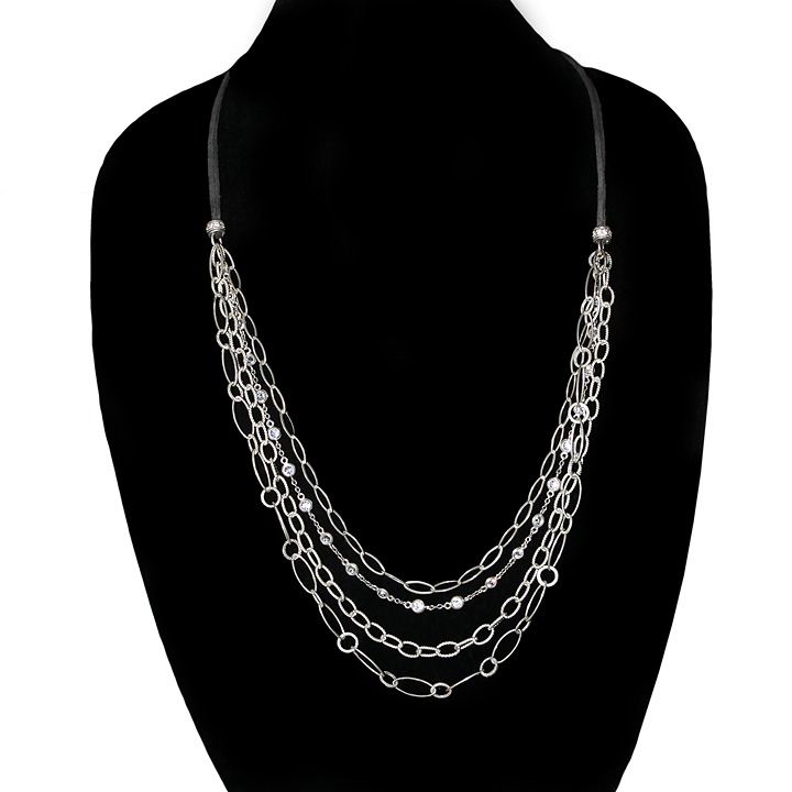 Silpada Everlasting Suede Cord Cubic Zirconia Drop Chain Long Necklace N2302