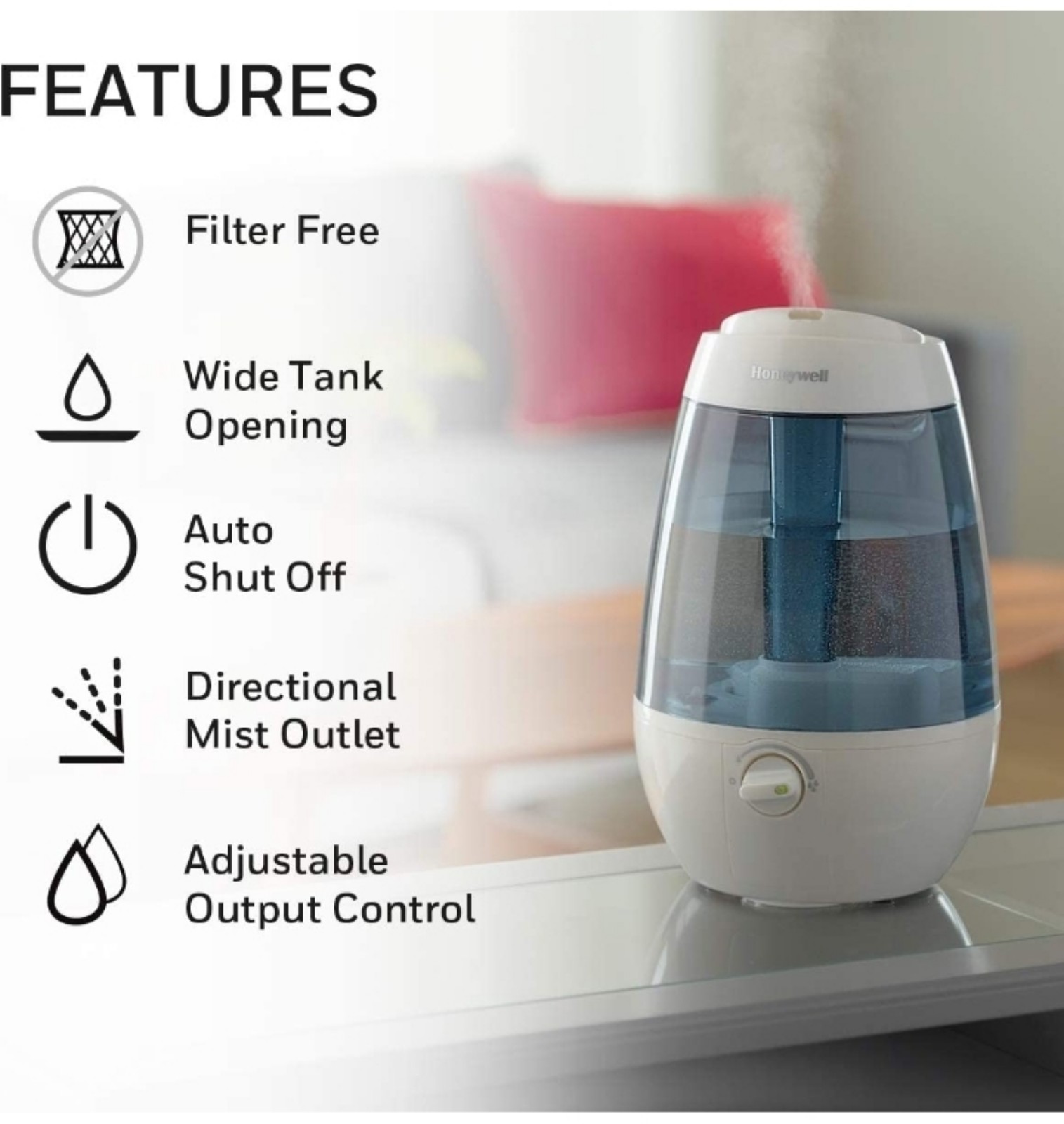 Honeywell HUL535W Filter-Free Cool Mist Humidifier, White – Cool Mist Humidifier