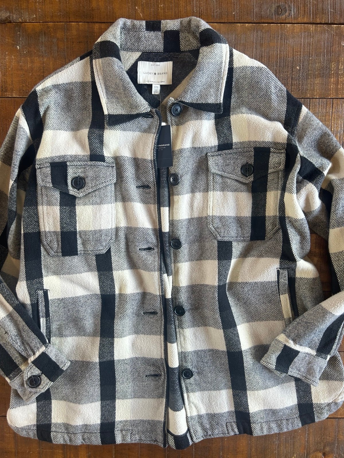 179 Lucky Brand Black Buffalo Plaid Shacket Medium