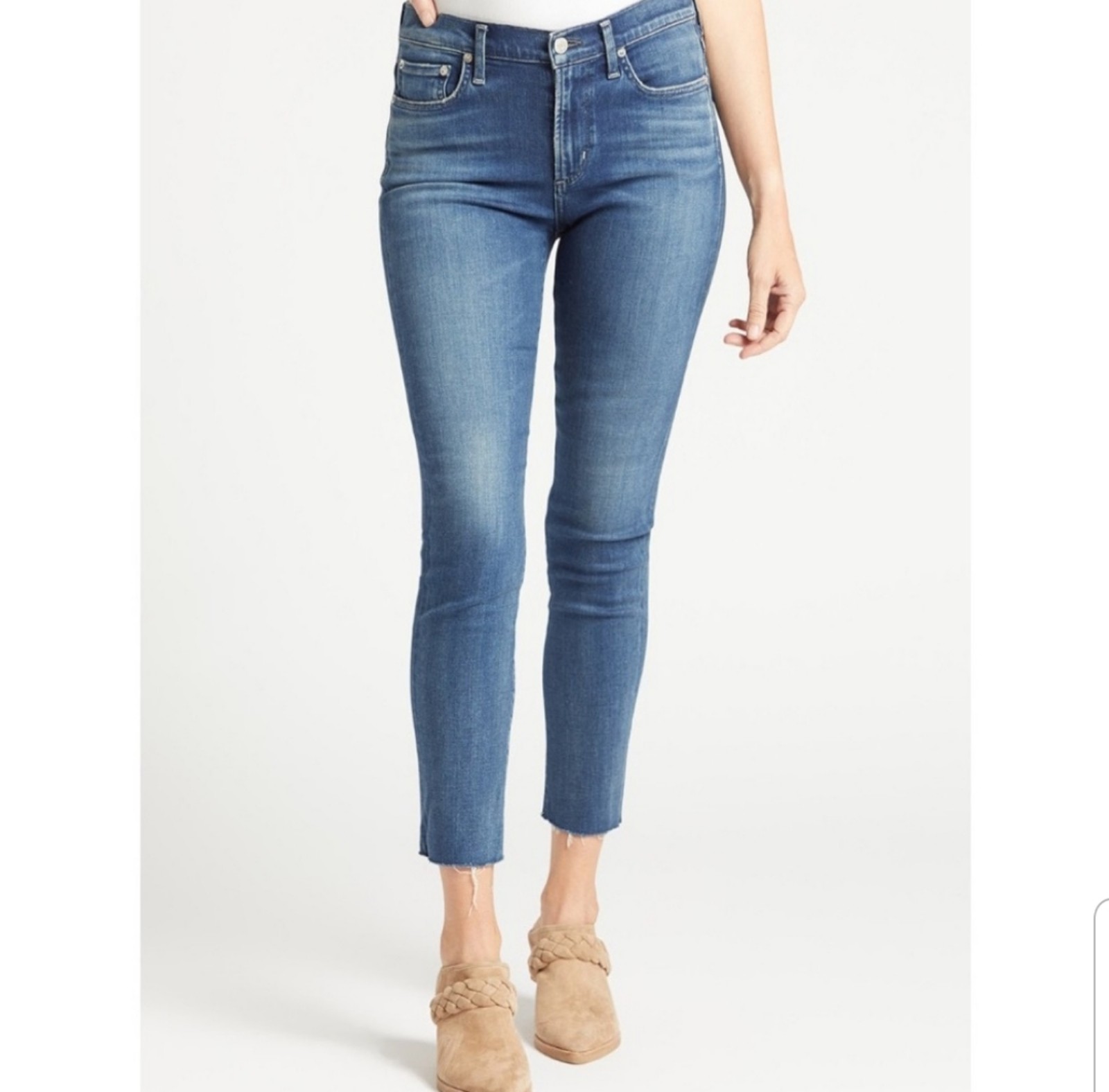Agolde Size 28 Sophie Crop Denim Mid-Rise Stretch Raw Hem Designer Blue Jeans