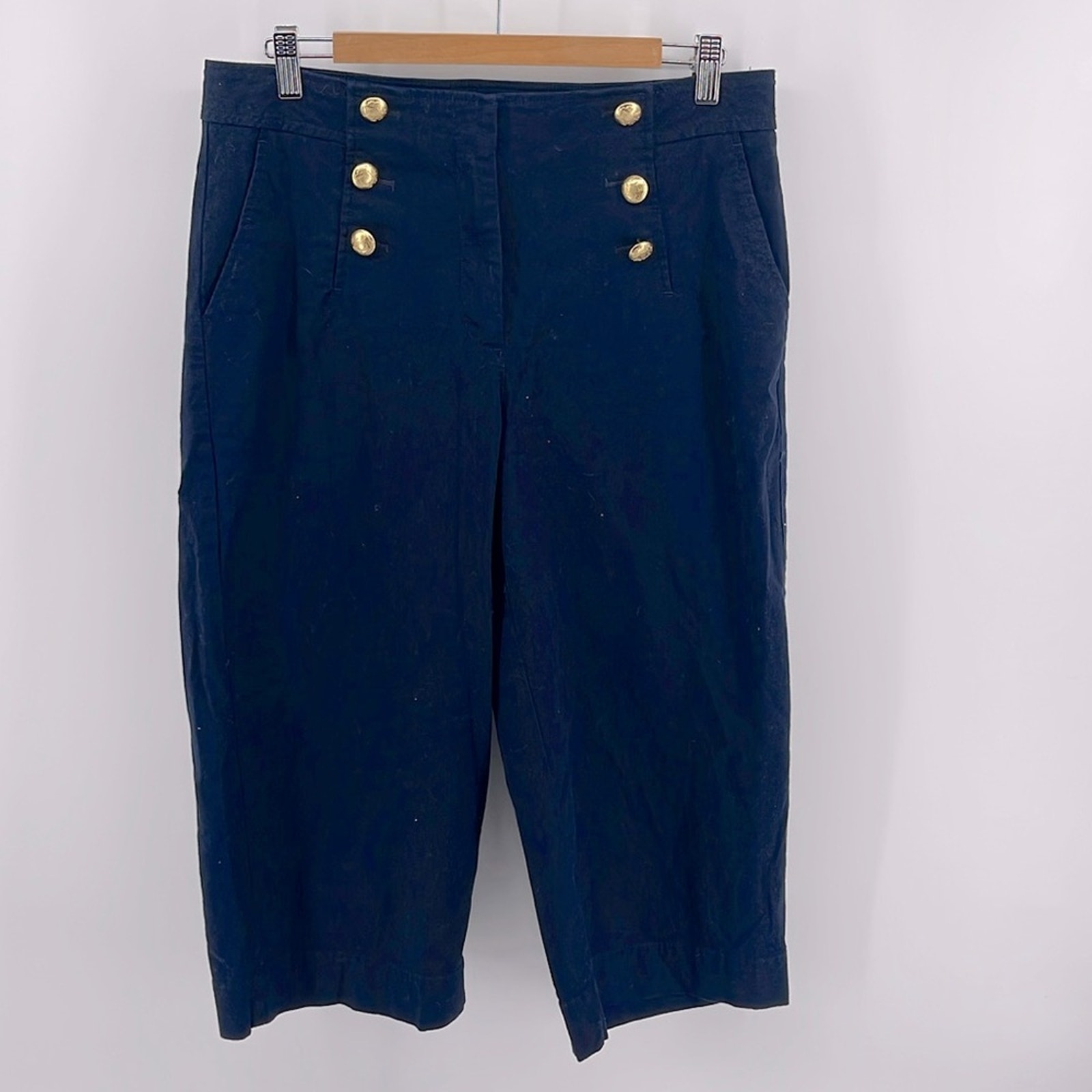 Talbots chino flat front sailor button nauticalal wide leg cropped pants sz 12P