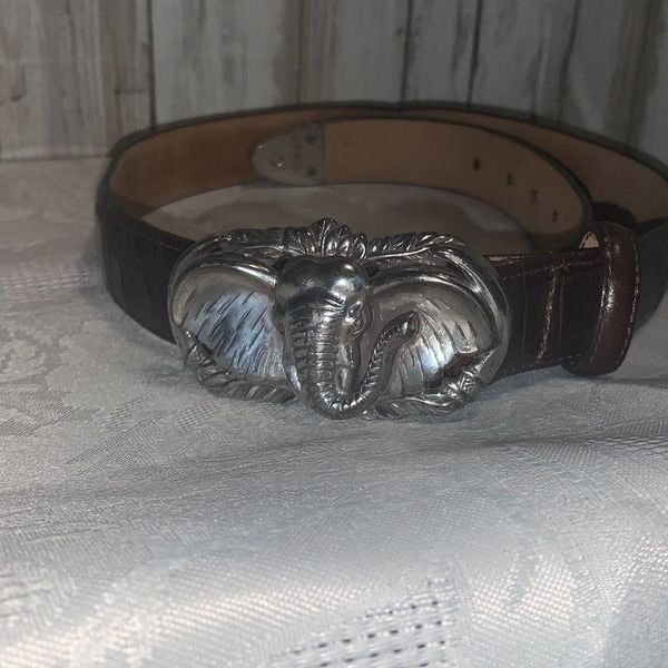 Vintage Brighton Belt 1996 Silver Elephant Buckle Crocodile Leather Size Large