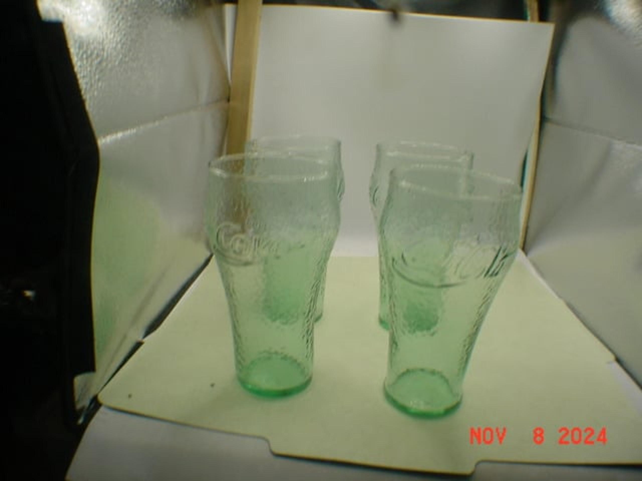 4 Vintage Coca-Cola Coke Green Pebble Textured Drinking Glasses- 6"