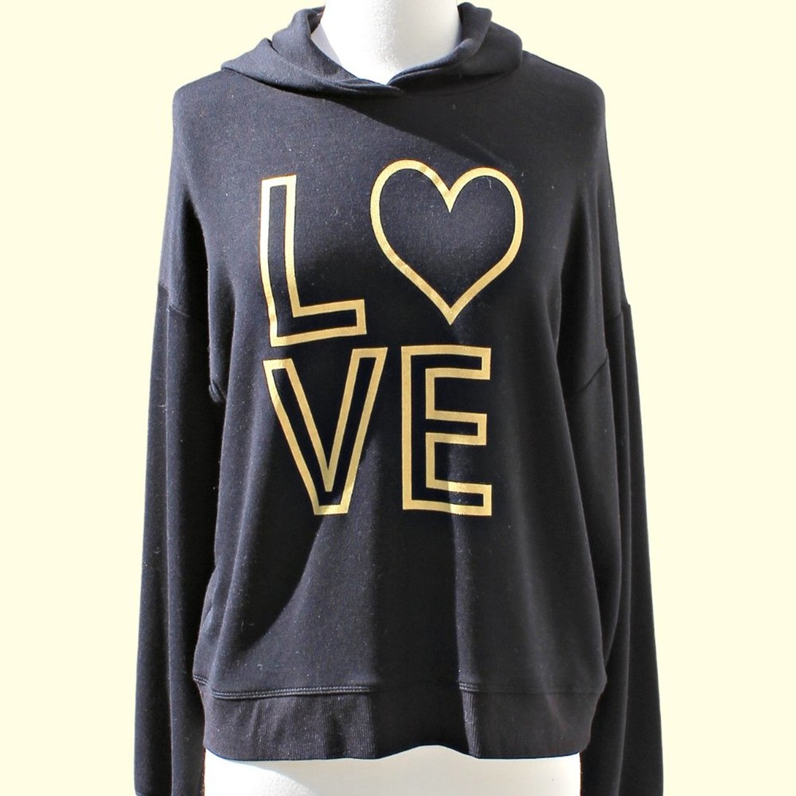 Marled Women's Black Hoodie Sweatshirt Love Graphic Size Medium
