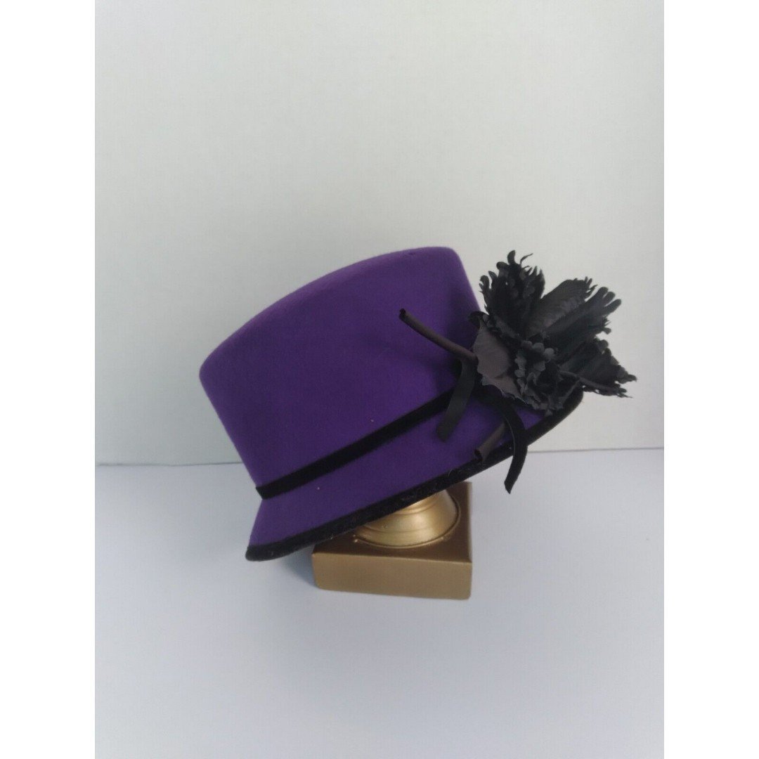 Vintage Purple Cloche Hat Black Flower Accent Church Dress Hat