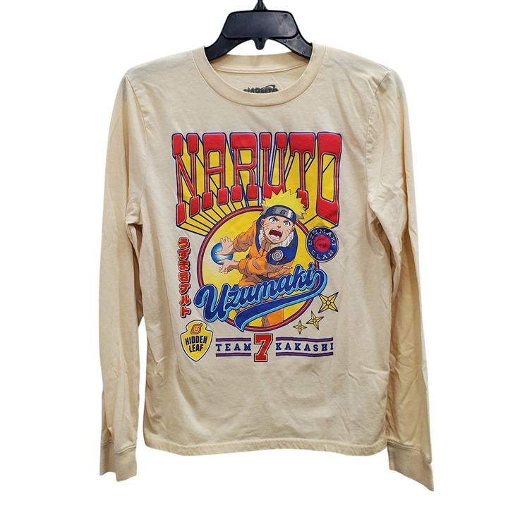 Naruto Boy's Y2K Team 7 Kakashi Uzumaki Clan Yellow Long Sleeve Graphic Tee XL