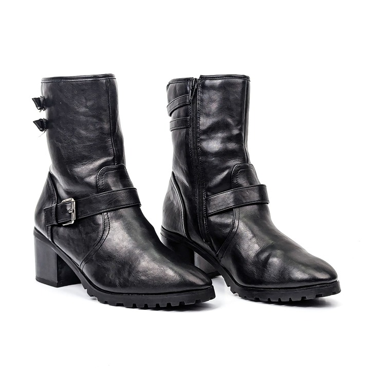 Sfera Women Black Leather Fleece Lined Buckle Winter Boots size 10US EUR40