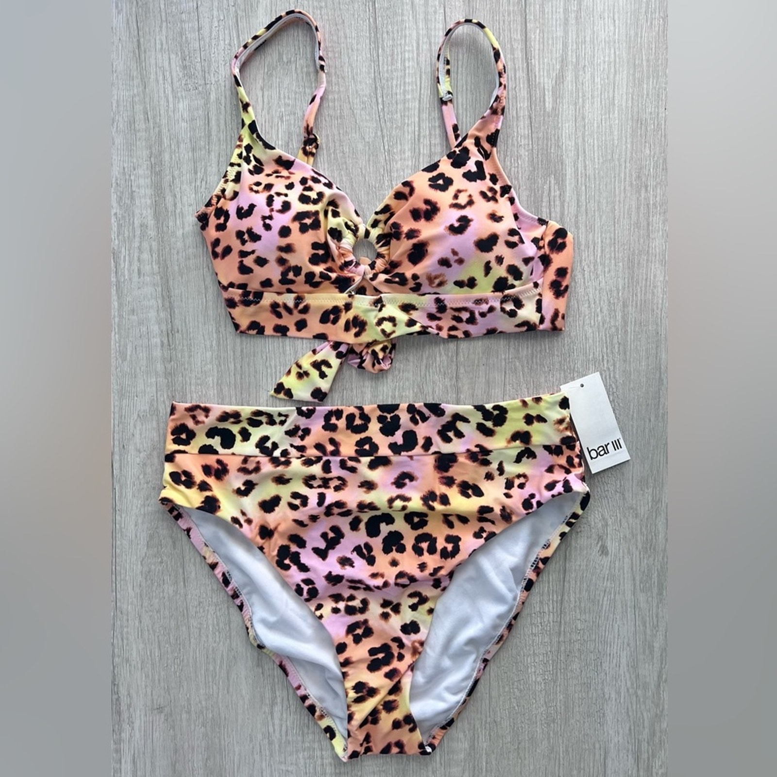 Bar III Women's Banded Ring Bikini Top & High-Rise Bikini Bottoms Medium