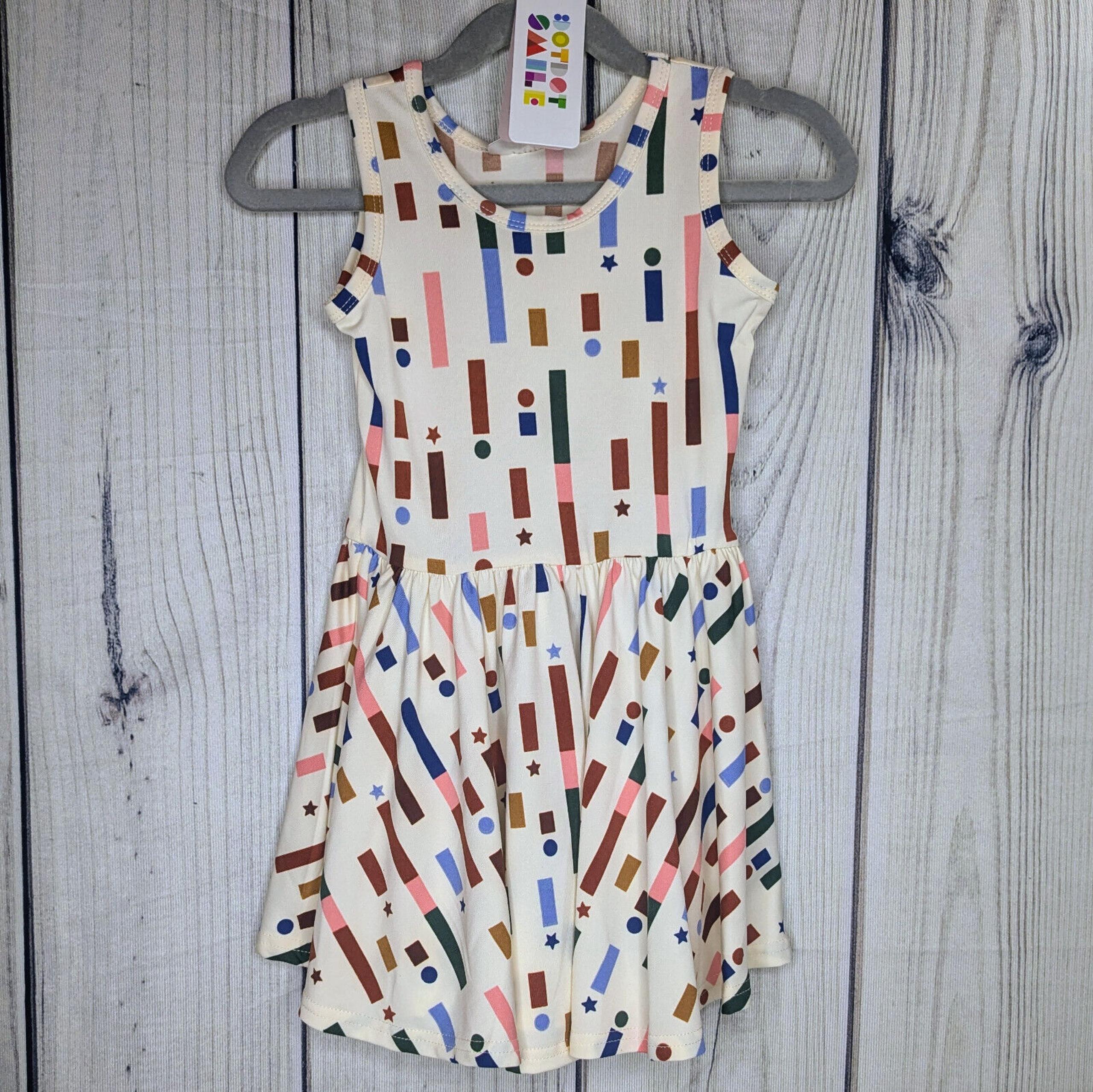 Dot Dot Smile Size 2T Beige Geometric Color Lines Stars Twirl Tank Dress NWT