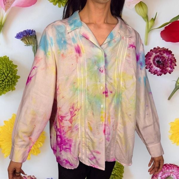 Upcycled Shirt Dyed Party Blouse Summer Festival Top Long Dress Boho Fashion