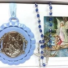 Christening Medallion with Rosary Beads Boys Keepsake Gift