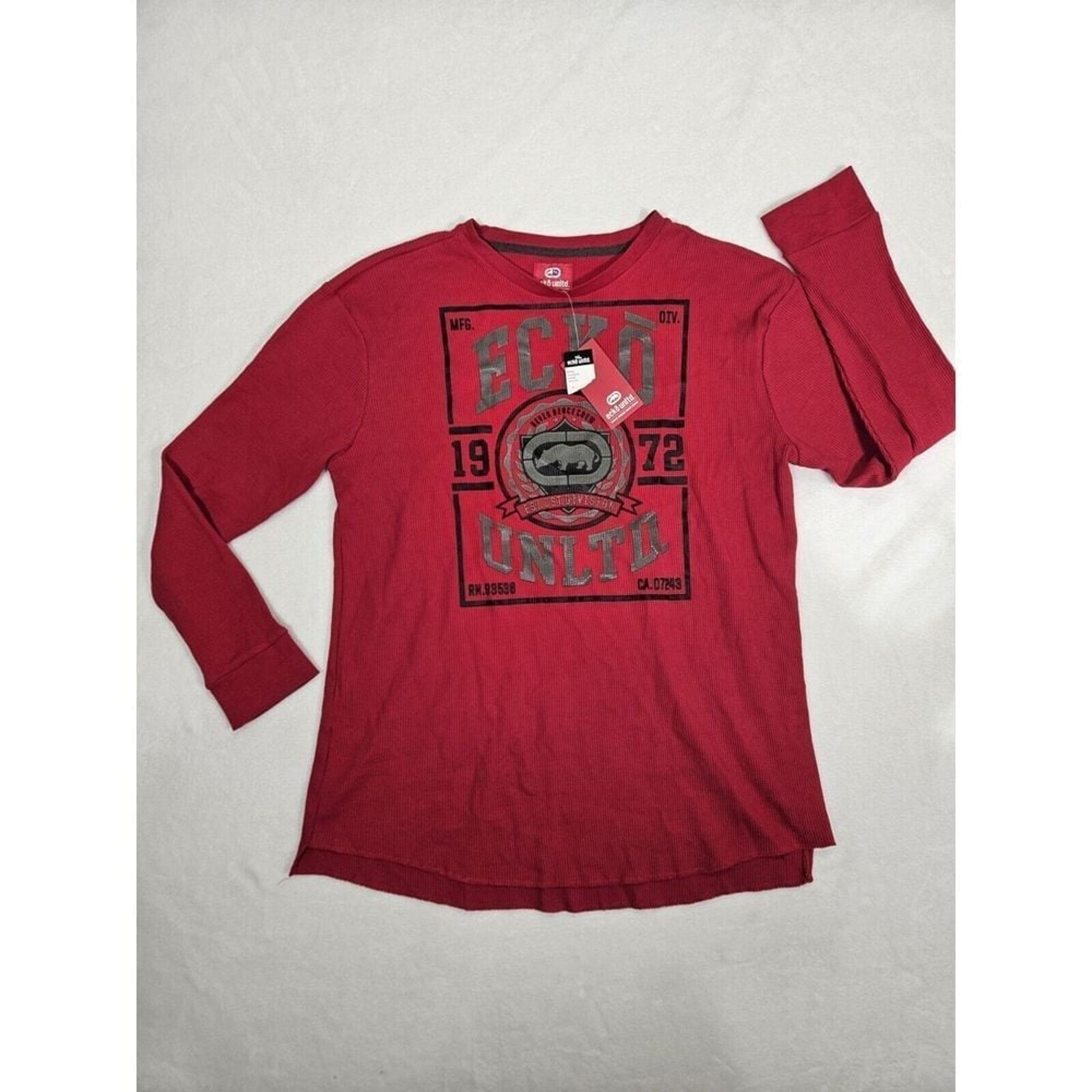 ECKO UNLTD CO Knit Shirt Long Sleeve 1972 Men's 2XL - Red Crewneck Rhino