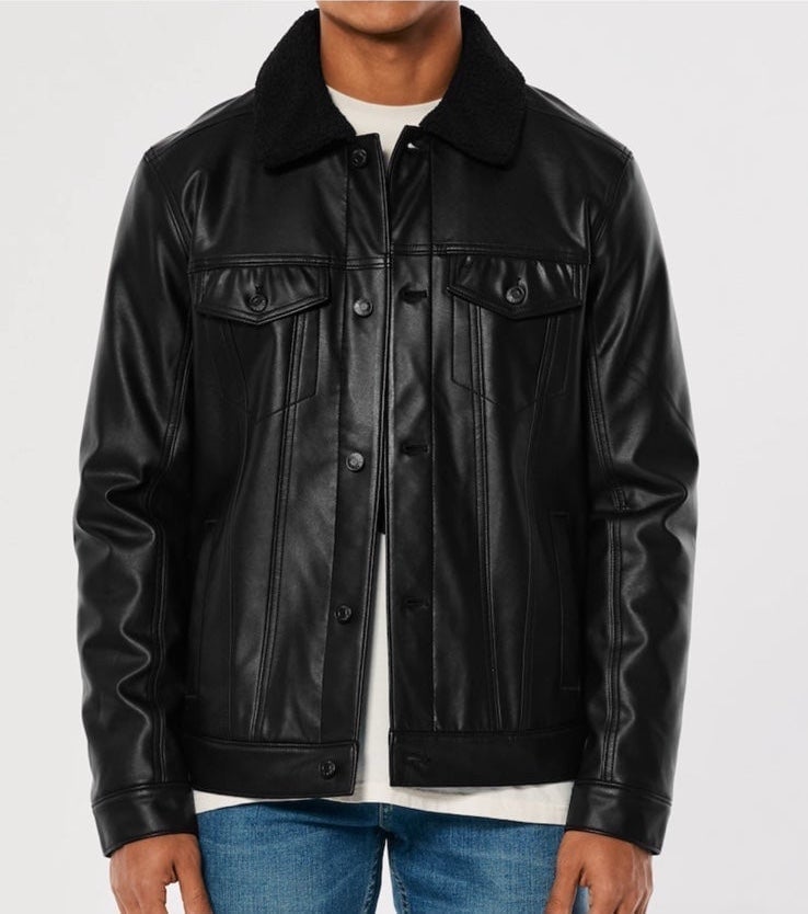 HOLLISTER SHERPA-LINED FAUX LEATHER TRUCKER JACKET