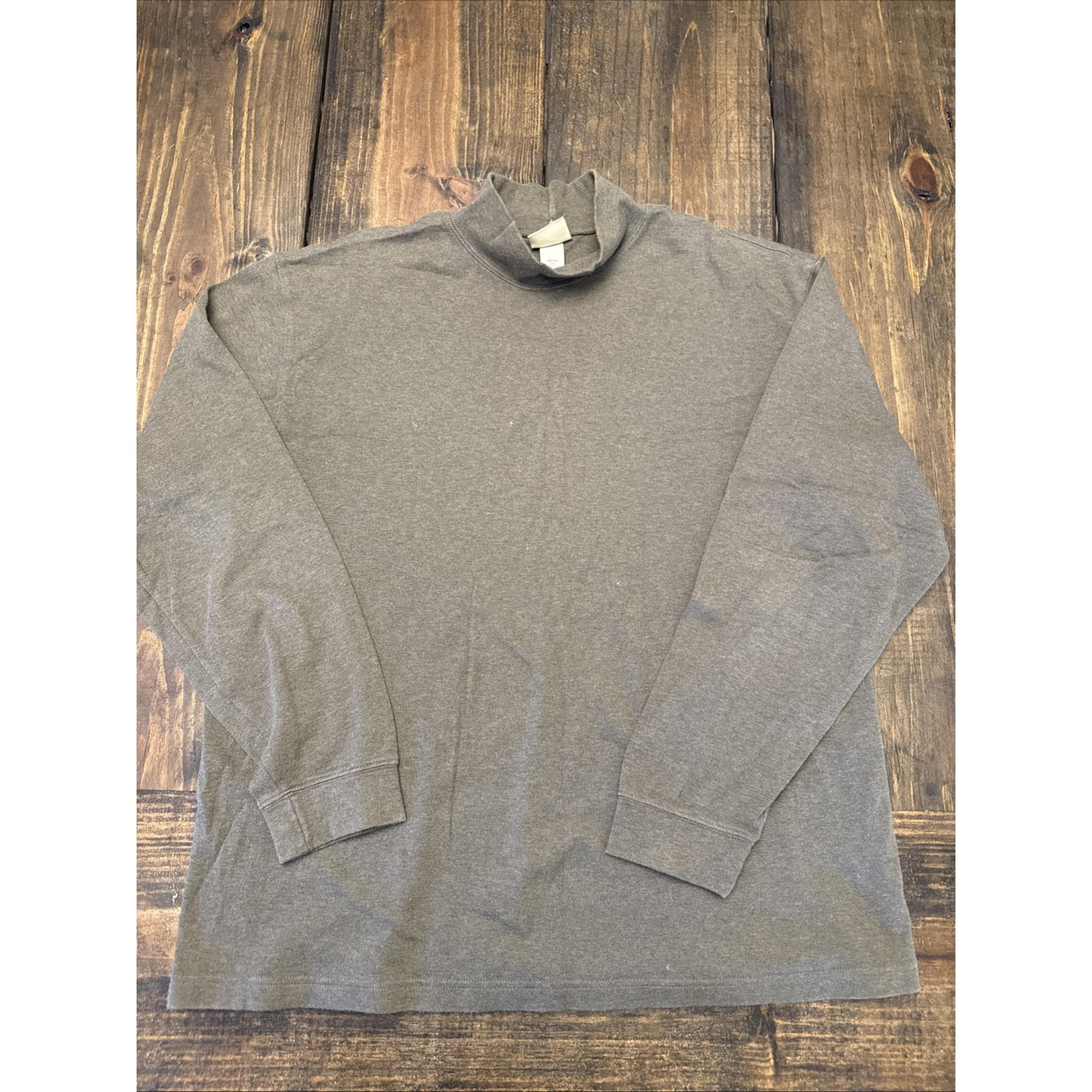 Men's LL Bean XL Olive Green Mock Neck Sweater, Lightweight Cotton