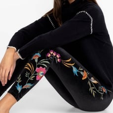 JOHNNY WAS Sidonia Velvet Legging Women XS Los Angeles Black Floral Boho