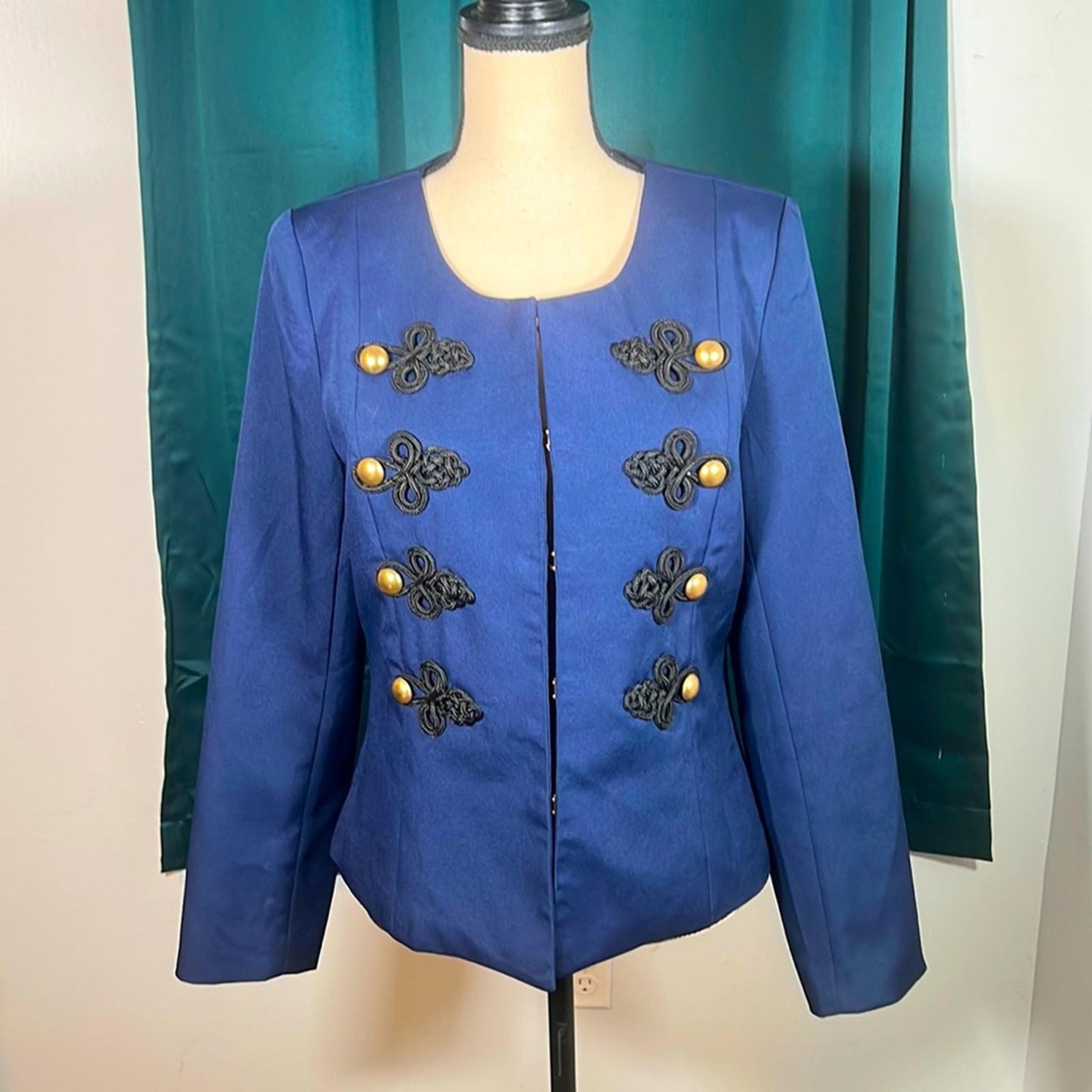 New York and Company Soho Jeans Blazer Blue Black Trim Gold Buttons