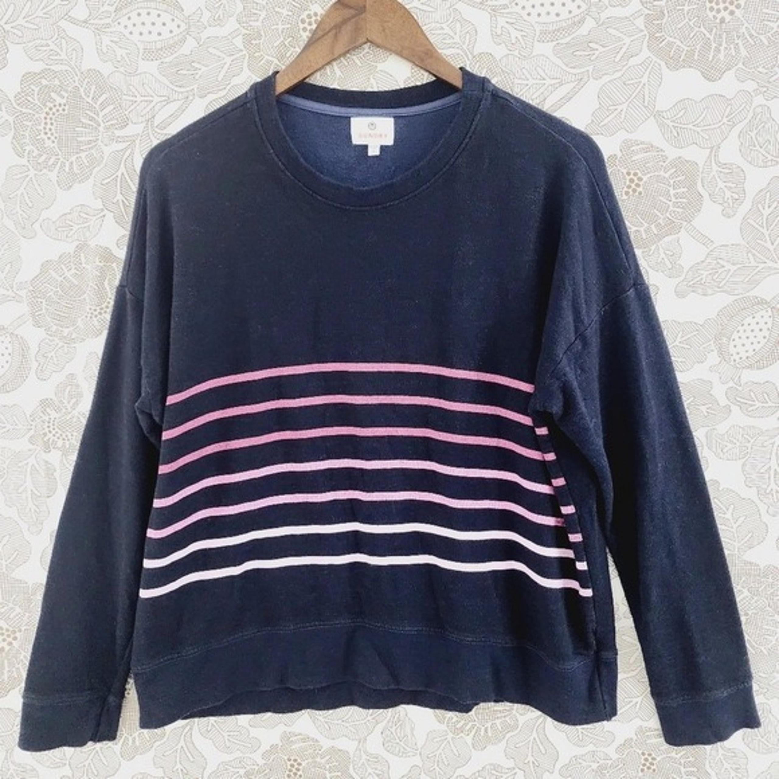 Sundry Crewneck Striped pullover Women's Sweater Size 1/S Oversized Navy