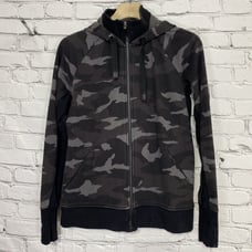 Athleta Womens Triumph Printed Hoodie Size L Black Camo Zip Sweatshirt 511504