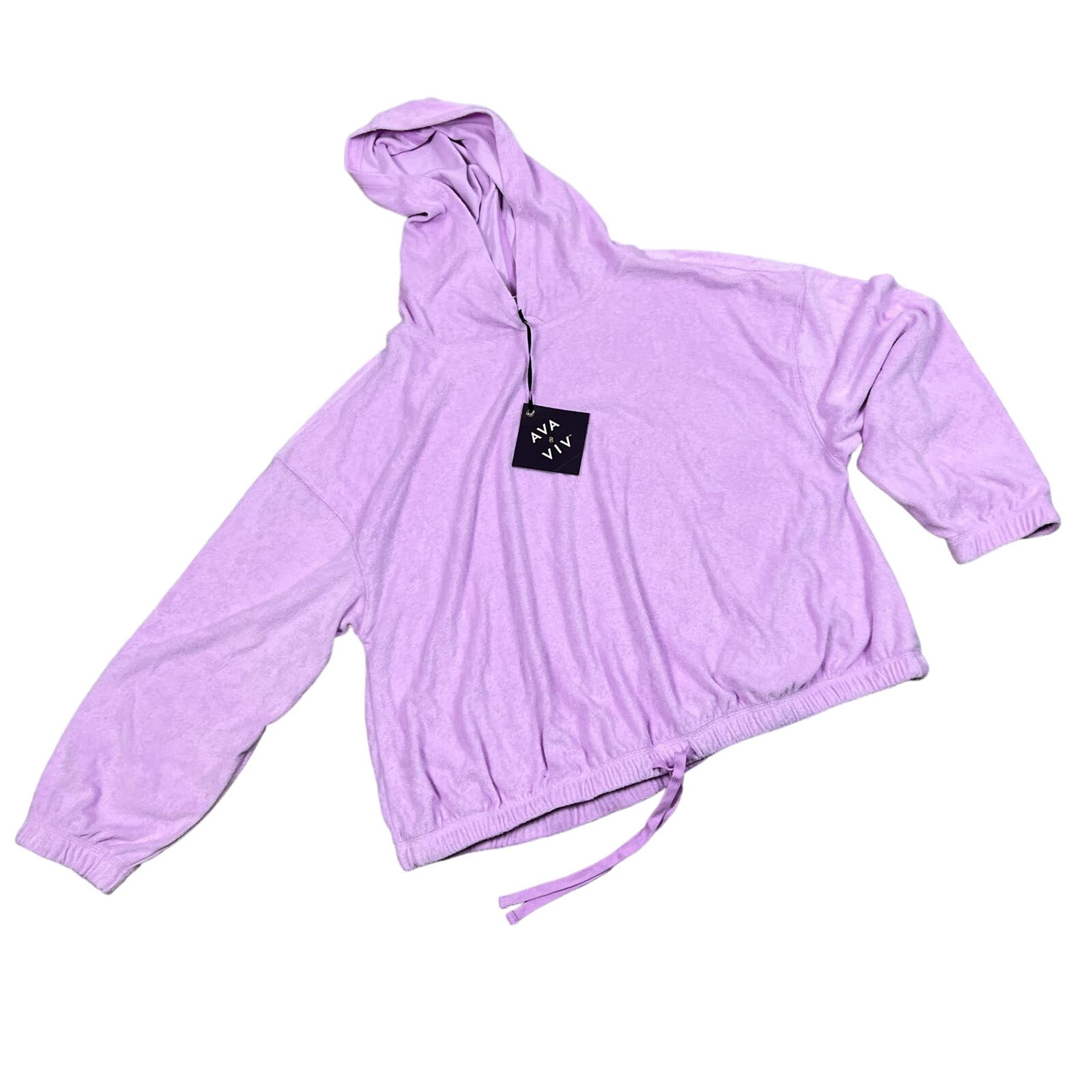 Women's Plus Size Purple Long Sleeve Terry Hooded Sweatshirt - X - NWT - Ava & Viv