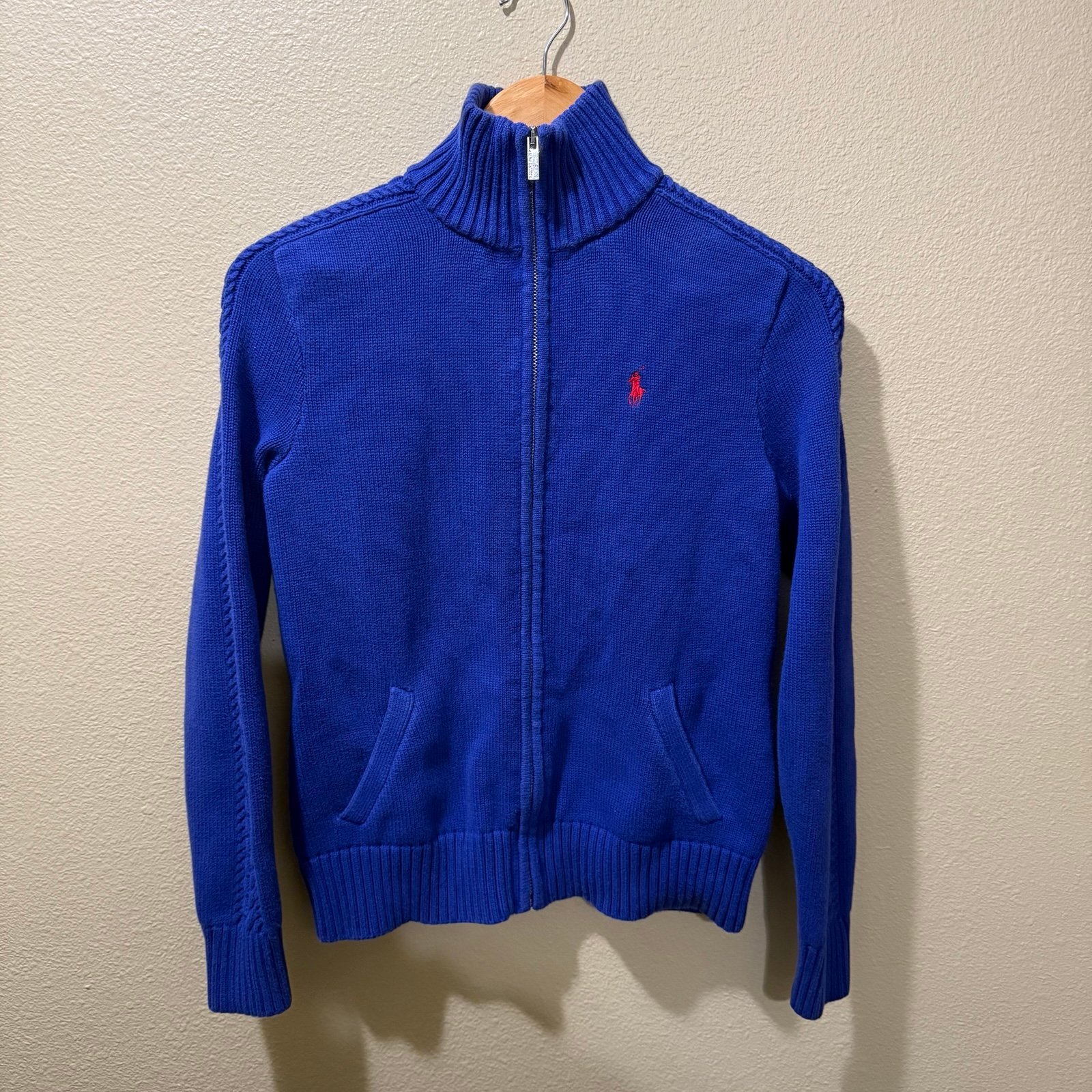 Women’s Medium Ralph Lauren Sport Cobalt Blue 100% Cotton Full Zip Sweater